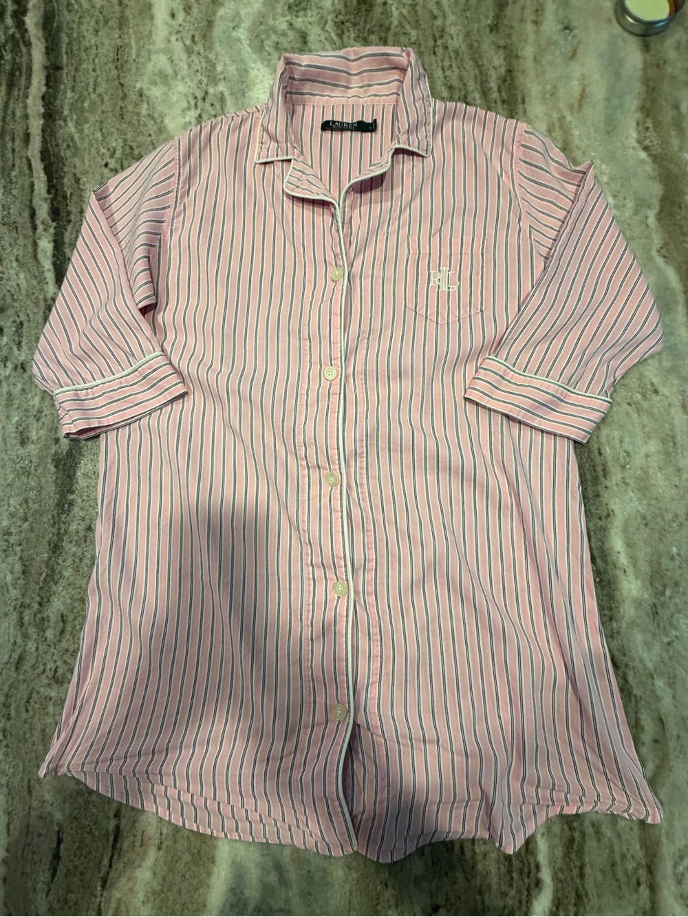 Lauren Ralph Lauren Pink Striped Sleepshirt Women’s L Monogram Cotton Sleep Logo